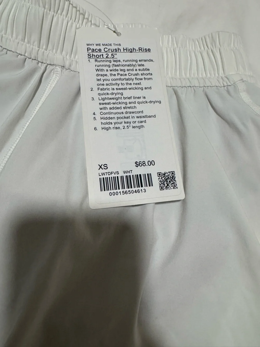 NWT Lululemon pace crush high rise short in white